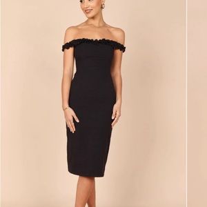 petal and pup black off the shoulder midi dress